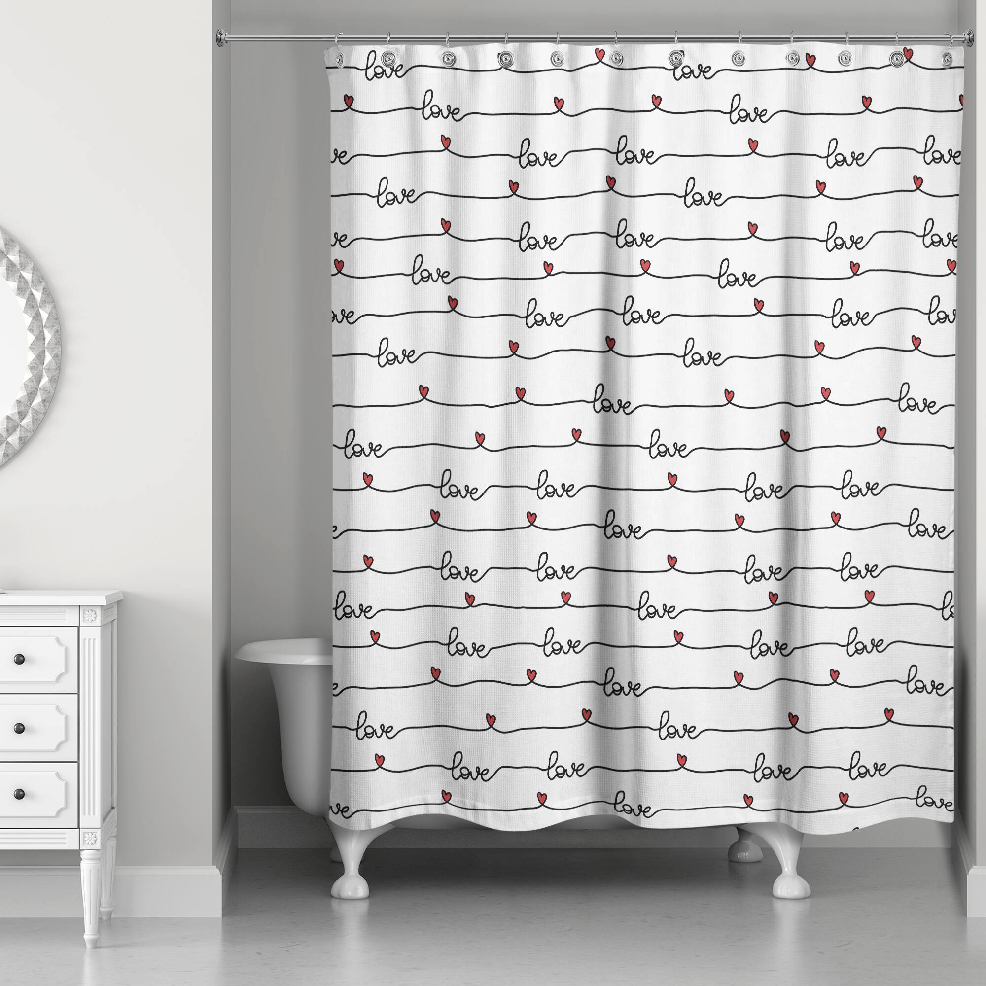 Love Script Pattern 71" x 74" Shower Curtain